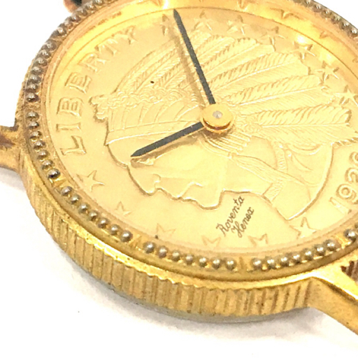 1 jpy ro Ben ta. neck s wristwatch face 2609-037 coin motif 2 hands Gold color metal fittings quartz lady's 