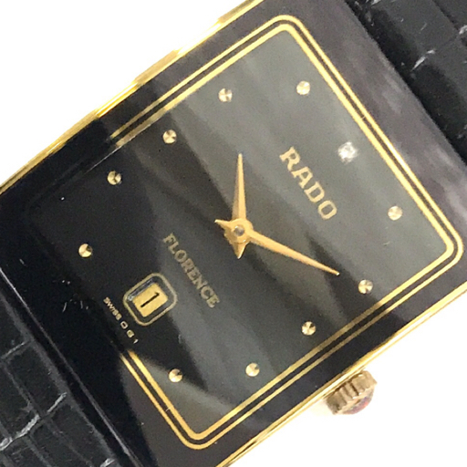 ラドー 腕時計 160.3605.2N FLORENCE スクエア デイト GDカラー金具 クォーツ ボーイズ 黒 付属有 QR043-121の画像1