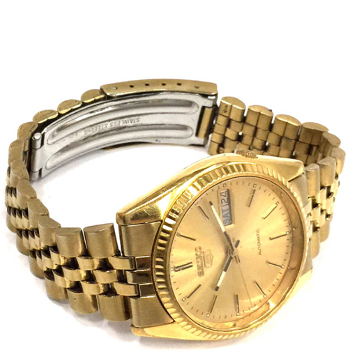 セイコー 5 デイデイト 自動巻 オートマチック 腕時計 メンズ ゴールドカラー文字盤 稼働品 7009-3110 SEIKOの画像6