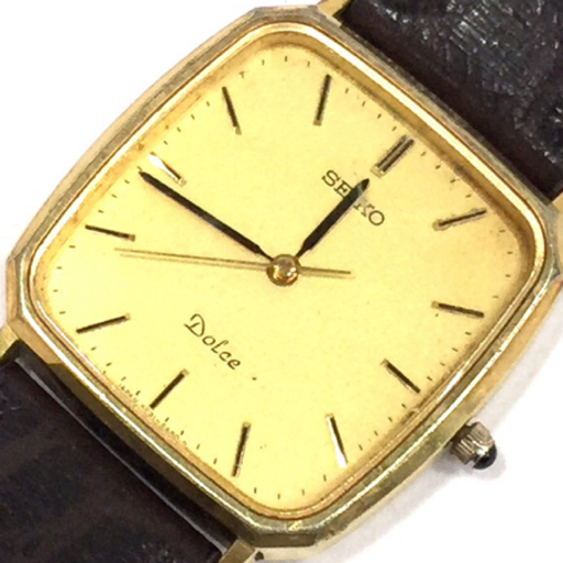 セイコー ドルチェ クォーツ 腕時計 メンズ ゴールドカラー文字盤 5E31-5A80 未稼働品 社外ベルト SEIKOの画像1