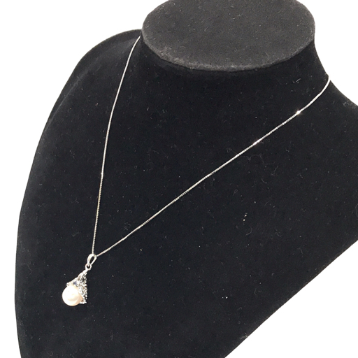 パール 真珠 1Pストーン ネックレス シルバー刻印 チェーン K18WG刻印 全長約44.5cm 総重量約5.6g アクセサリーの画像1