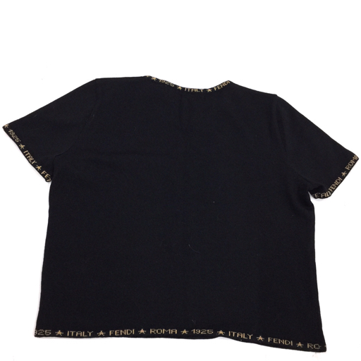 フェンディ サイズ44 半袖 ニット ウール クルーネック ロゴ刺繍 レディース ブラック セータートップス FENDIの画像2