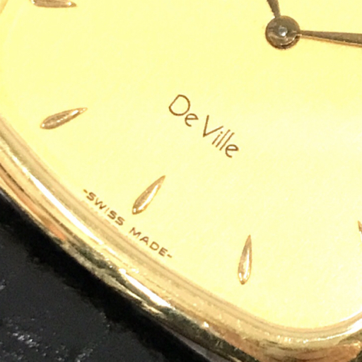 オメガ デビル 裏蓋 750 クォーツ 腕時計 メンズ ゴールドカラー文字盤 未稼働品 社外ベルト 総重量約29.1g QR043-141の画像3