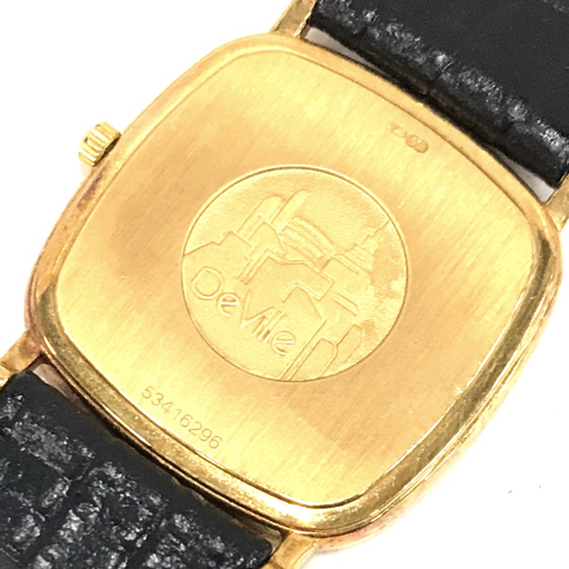 オメガ デビル 裏蓋 750 クォーツ 腕時計 メンズ ゴールドカラー文字盤 未稼働品 社外ベルト 総重量約29.1g QR043-141の画像5