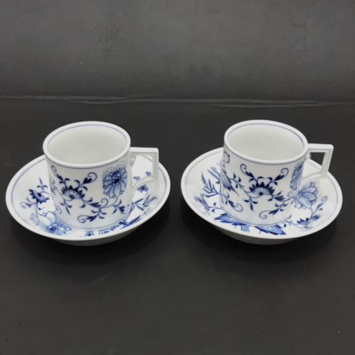 マイセン ブルーオニオン カップ ＆ ソーサー ホワイト×ブルー 食器 2客 セット Meissenの画像1
