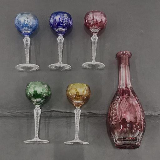 1 jpy na is to man cut . glass wine glass te Canter 6 point set tableware blue red pink yellow green 