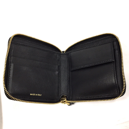 マルニ 二つ折り財布 ウォレット ラウンドジップ ゴールドカラー金具 イタリア製 ブラック系 保存袋/箱付 MARNIの画像5