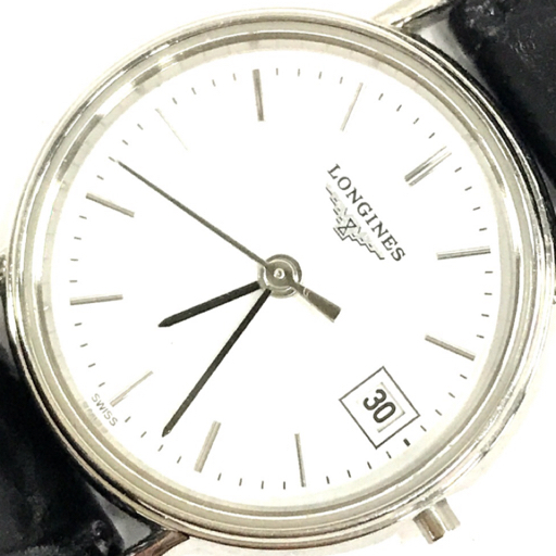 ロンジン デイト クォーツ 腕時計 ホワイト文字盤 レディース L4.220.4 ジャンク品 純正ベルト LONGINES QR044-37の画像1