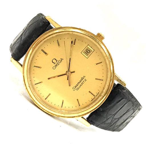 オメガ シーマスター 1432 デイト クォーツ 腕時計 メンズ ゴールドカラー文字盤 未稼働品 純正尾錠 QR044-80の画像7