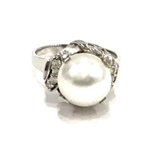 PT900 ダイヤモンド 0.16ct 白蝶真珠 パール リング 指輪 12号 8.5g レディース アクセサリー ファッション小物の画像2