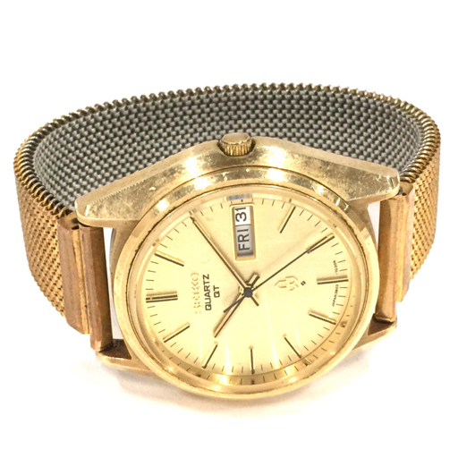 セイコー QT デイデイト クォーツ 腕時計 3803-7031 メンズ 未稼働品 ゴールドカラー文字盤 保存箱付き QR044-2の画像4