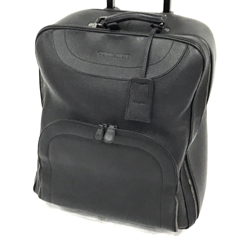 joru geo * Armani leather carry bag Carry case suitcase black bag Giorgio Armani
