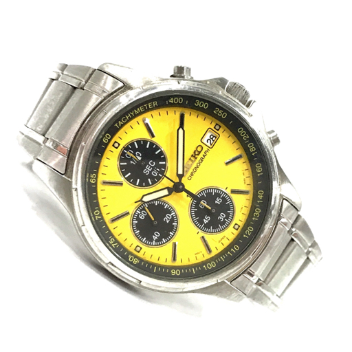 セイコー クロノグラフ ラウンドデイト クォーツ メンズ腕時計 イエローダイヤル 純正SSベルト SEIKOの画像7