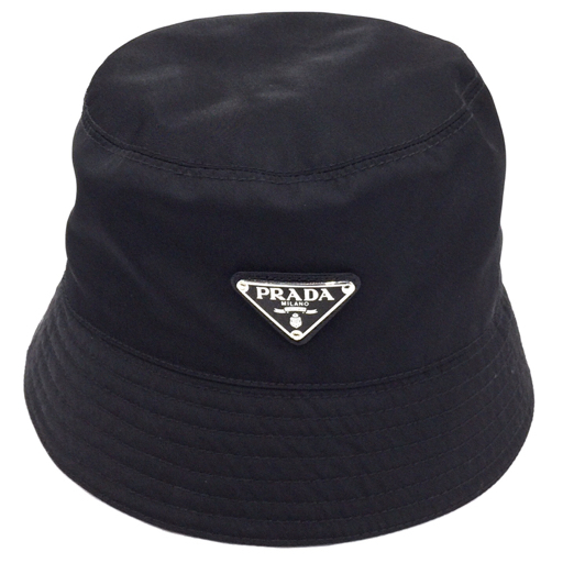 プラダ サイズ M RE-NYON リナイロン バケットハット 三角プレート 帽子 レディース ブラック系 黒系 PRADAの画像3