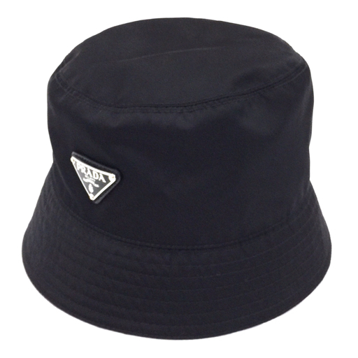 プラダ サイズ M RE-NYON リナイロン バケットハット 三角プレート 帽子 レディース ブラック系 黒系 PRADAの画像1