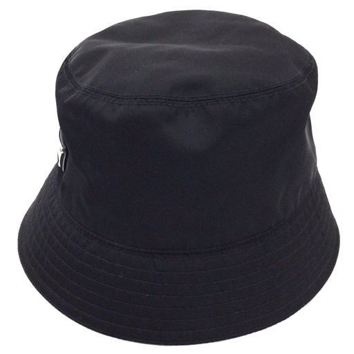 プラダ サイズ M RE-NYON リナイロン バケットハット 三角プレート 帽子 レディース ブラック系 黒系 PRADAの画像4