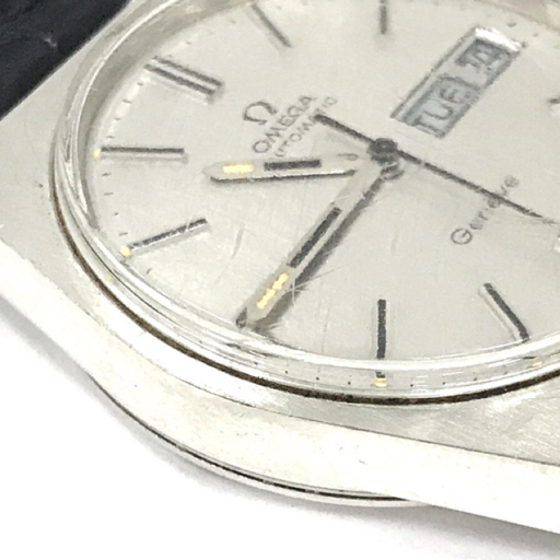 オメガ ジュネーブ 自動巻 オートマチック デイト 腕時計 メンズ シルバーカラー文字盤 ジャンク品 社外ベルトの画像4