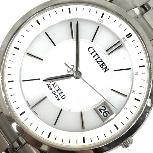 シチズン エクシード エコドライブ デイト 腕時計 メンズ ホワイト文字盤 稼働品 純正ブレス ブランド小物 CITIZENの画像1