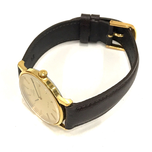 オメガ デビル 手巻き 機械式 腕時計 ラウンドフェイス ゴールドカラー文字盤 メンズ 社外ベルト 保存箱付き OMEGAの画像4