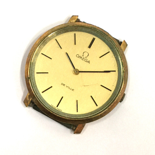 オメガ デビル クォーツ 腕時計 メンズ 未稼働品 フェイスのみ ゴールドカラー文字盤 ラウンドフェイス OMEGAの画像1
