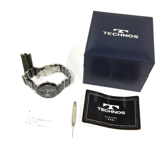 美品 テクノス セラミック デイト クォーツ 腕時計 ボーイズサイズ 黒 未稼働品 純正ブレス 付属品あり TECHNOSの画像9
