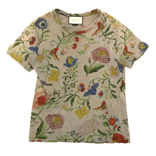  Gucci флора S размер короткий рукав футболка tops цветочный принт цветок серый женский GUCCI