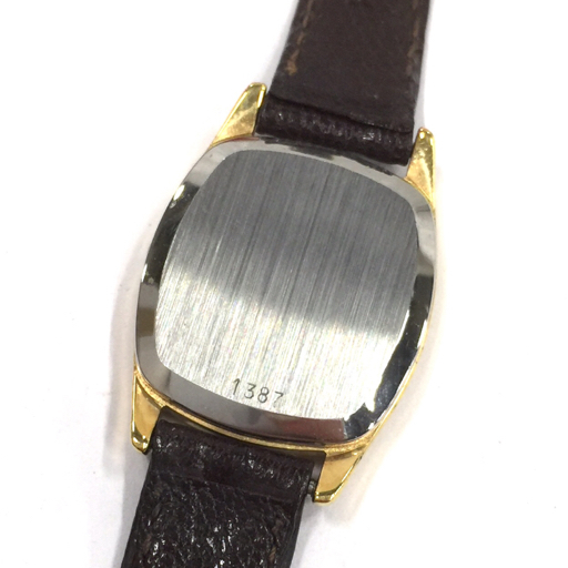 オメガ デビル 1387 プッシュ式 クォーツ 腕時計 レディース ゴールドカラー文字盤 純正ベルト 保存箱付き QR051-32の画像4