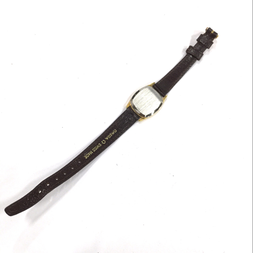 オメガ デビル 1387 プッシュ式 クォーツ 腕時計 レディース ゴールドカラー文字盤 純正ベルト 保存箱付き QR051-32の画像6