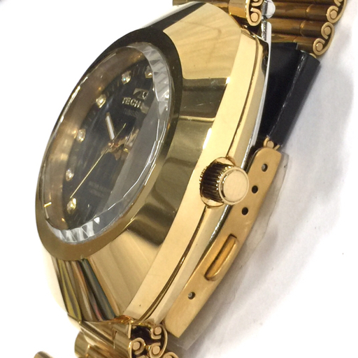 美品 テクノス タングステン クォーツ 腕時計 T9475 メンズ ブラック文字盤 未稼働品 付属品あり TECHNOS QR051-31の画像2