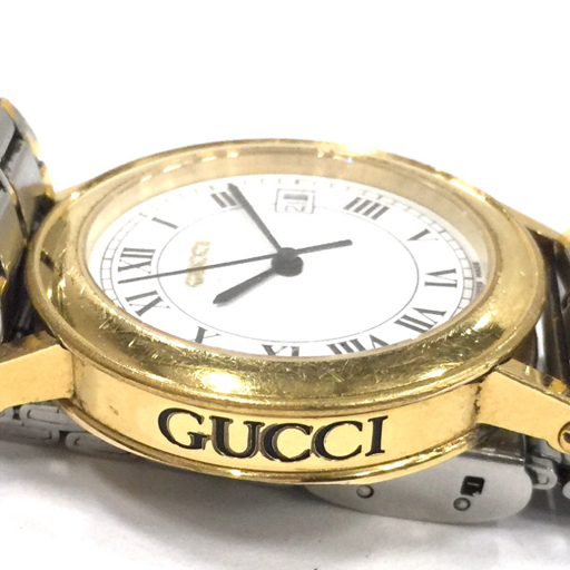 グッチ デイト クォーツ 腕時計 7200M メンズ ホワイト文字盤 稼働品 社外ブレス ファッション小物 QR051-34の画像3