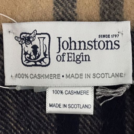 新同 ジョンストン オブ エルガン カシミヤ100％ ストール マフラー チェック ベージュ系 タグ付 Johnstones of Elgin_画像6