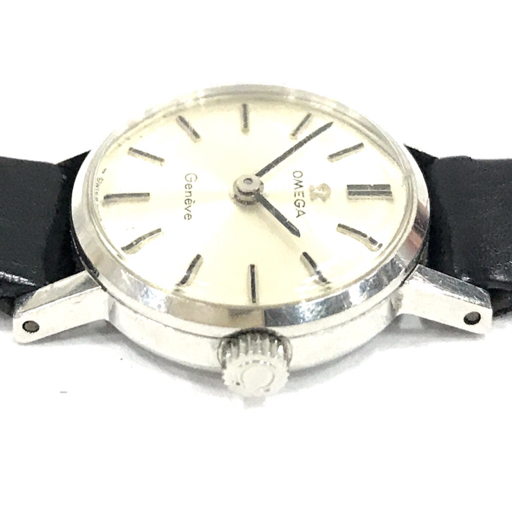 オメガ ジュネーブ 手巻き 機械式 腕時計 レディース シルバーカラー文字盤 稼働品 社外ベルト ファッション小物