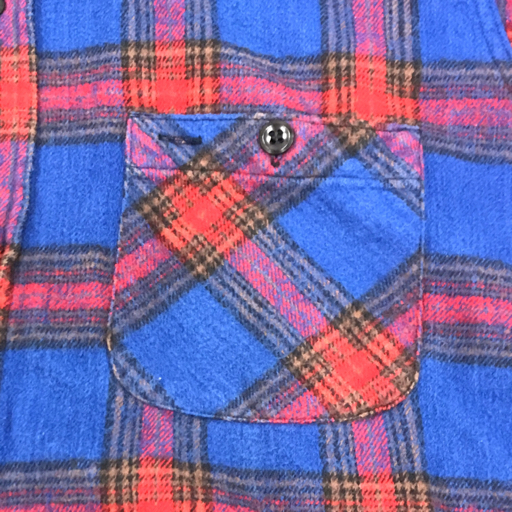 1円 ピルグリム サイズ M 15-151/2 コットン 長袖 ネルシャツ フロントボタン USA製 メンズ 青×赤×茶系 PILGRIM_画像3
