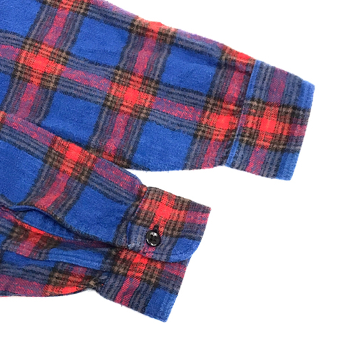 1円 ピルグリム サイズ M 15-151/2 コットン 長袖 ネルシャツ フロントボタン USA製 メンズ 青×赤×茶系 PILGRIM_画像4
