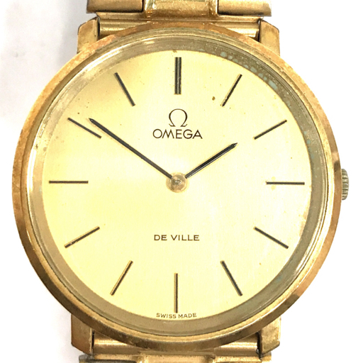 オメガ デビル 手巻き 機械式 腕時計 メンズ ラウンドフェイス ゴールドカラー文字盤 社外ブレス QR052-255_画像7