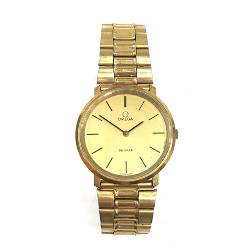 オメガ デビル 手巻き 機械式 腕時計 メンズ ラウンドフェイス ゴールドカラー文字盤 社外ブレス QR052-255_画像2