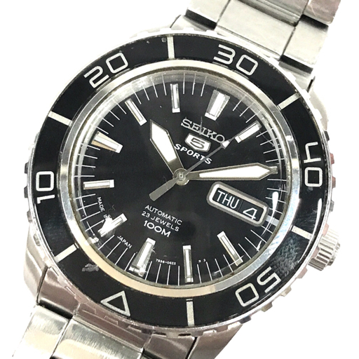 セイコー 5 スポーツ デイデイト 自動巻 オートマチック 腕時計 7S36-04N0 ブラック文字盤 純正ブレス QR052-172_画像1