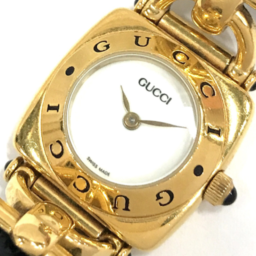 グッチ クォーツ 腕時計 6300L ホワイト文字盤 レディース 未稼働品 純正レザーベルト ファッション小物 GUCCI_画像1