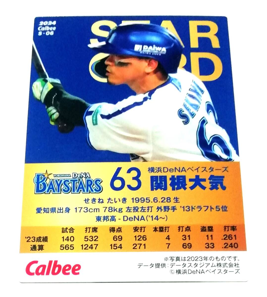 2024　第1弾　関根大気　スターカード　横浜DeNAベイスターズ　【S-06】 ★ カルビープロ野球チップス_画像2