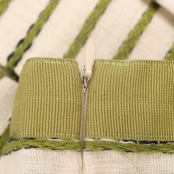roberto collina/ro belt collie na knee height tuck flair skirt border pattern small size XS ecru green navy blue [NEW]*41FA03