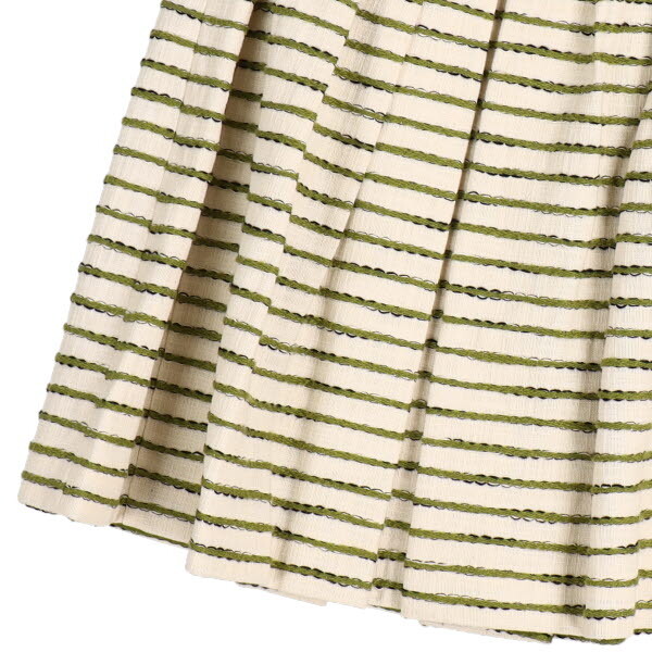 roberto collina/ro belt collie na knee height tuck flair skirt border pattern small size XS ecru green navy blue [NEW]*41FA03