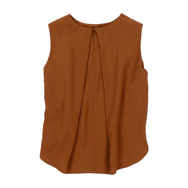 [ beautiful goods ]INED/ Ined lady's no sleeve blouse tops pull over round Hem 9 M Brown [NEW]*41FM11