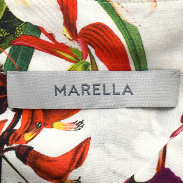 MARELLA/マレーラ ひざ丈 シャツワンピース 花柄 シルクシフォン 長袖 比翼仕立て L IJ42 オフホワイト マルチ [NEW]★61DE16の画像7