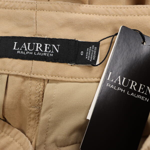 LAUREN RALPH LAUREN/ low Len Ralph Lauren lady's tapered pants ribbon belt attaching 0 S~M beige group [NEW]*61CC55