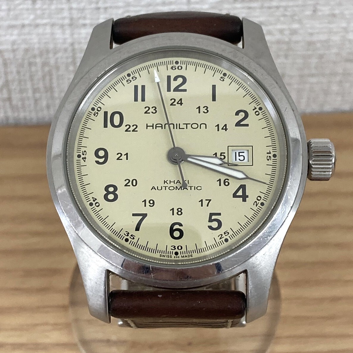 HAMILTON ハミルトン カーキ フィールド デイト クリーム文字盤 シースルーバック SS 革ベルト AT腕時計 H705450 の画像1