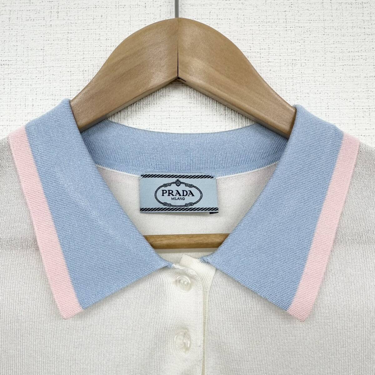 PRADA Prada silk polo-shirt white blue pink size 38 2020 year tops short sleeves Short sleeve Polo wi men's 