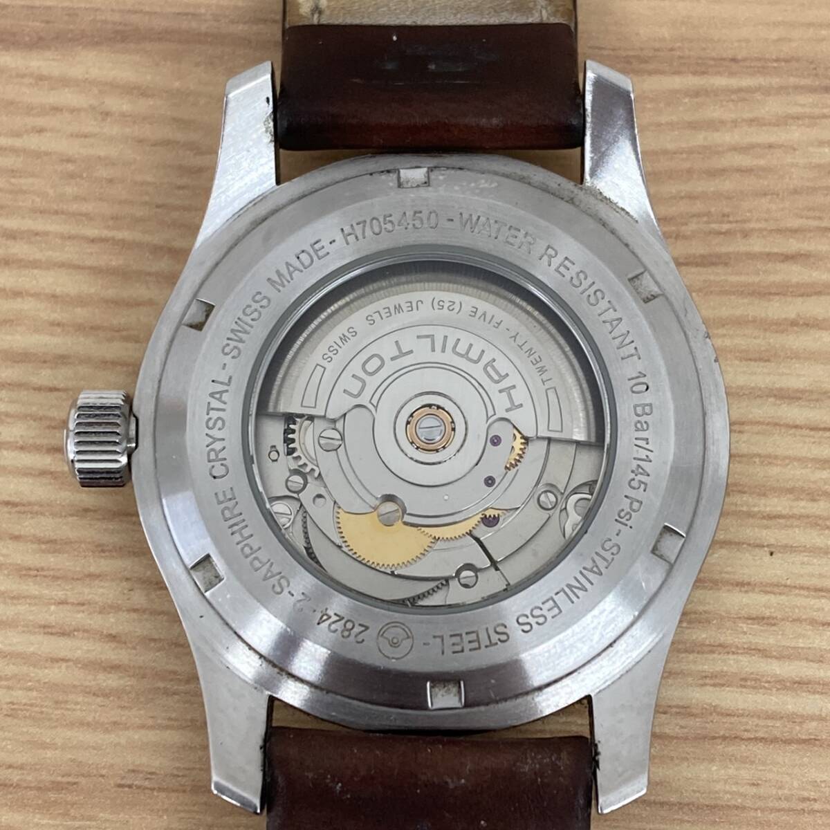 HAMILTON ハミルトン カーキ フィールド デイト クリーム文字盤 シースルーバック SS 革ベルト AT腕時計 H705450 の画像2