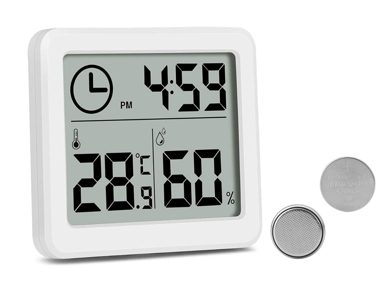 デジタル温湿度計 温度計 湿度計 時計 高精度 LED大画面 時間表示 置き/貼り_画像1