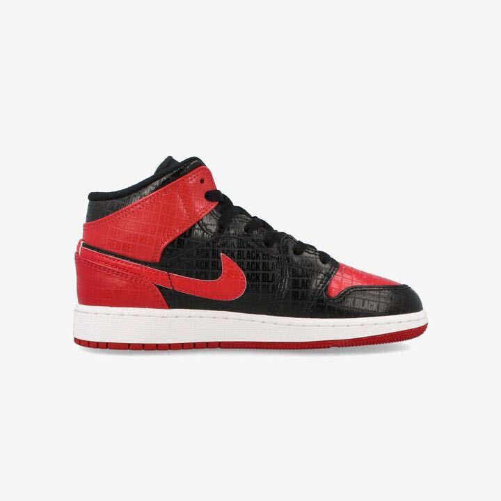 Nike GS Air Jordan 1 Mid Bredナイキ GS エアジョーダン1 ミッド ブレッドキッズ（DM9650-001）赤黒23.5cm箱あり_画像5