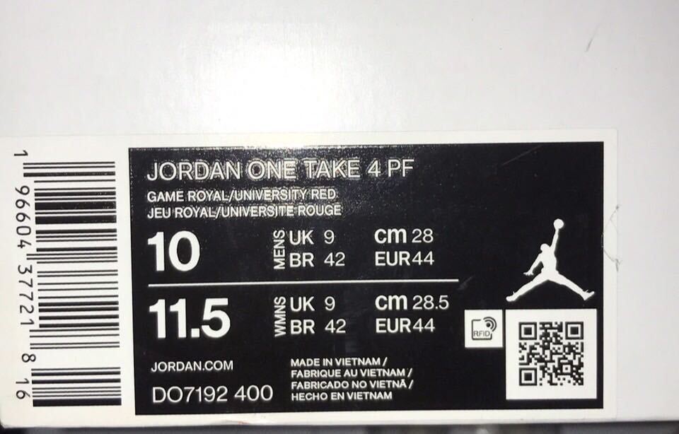 Nike Jordan One Take 4 ナイキ ジョーダン ワン テイク4 ゲーム ロイヤル/ユニバーシティ レッド （DO7192-400）青28cm箱あり_画像3
